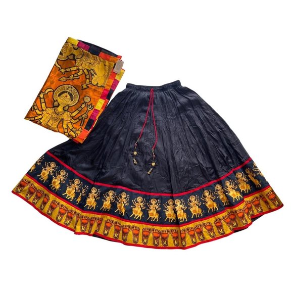 NWT UDD skirt with Dupatta set of 2 Yellow Black 96 x 32 in - Picture 1 of 11